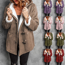 Womens Hooded Suede Toggle Coat with Plush Lining