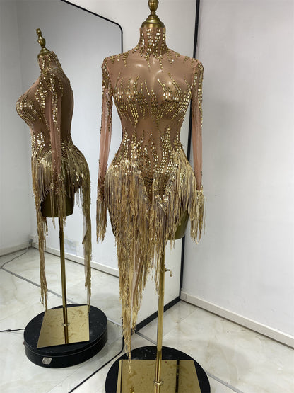 Rhinestone Mesh Sequin Performance Dress