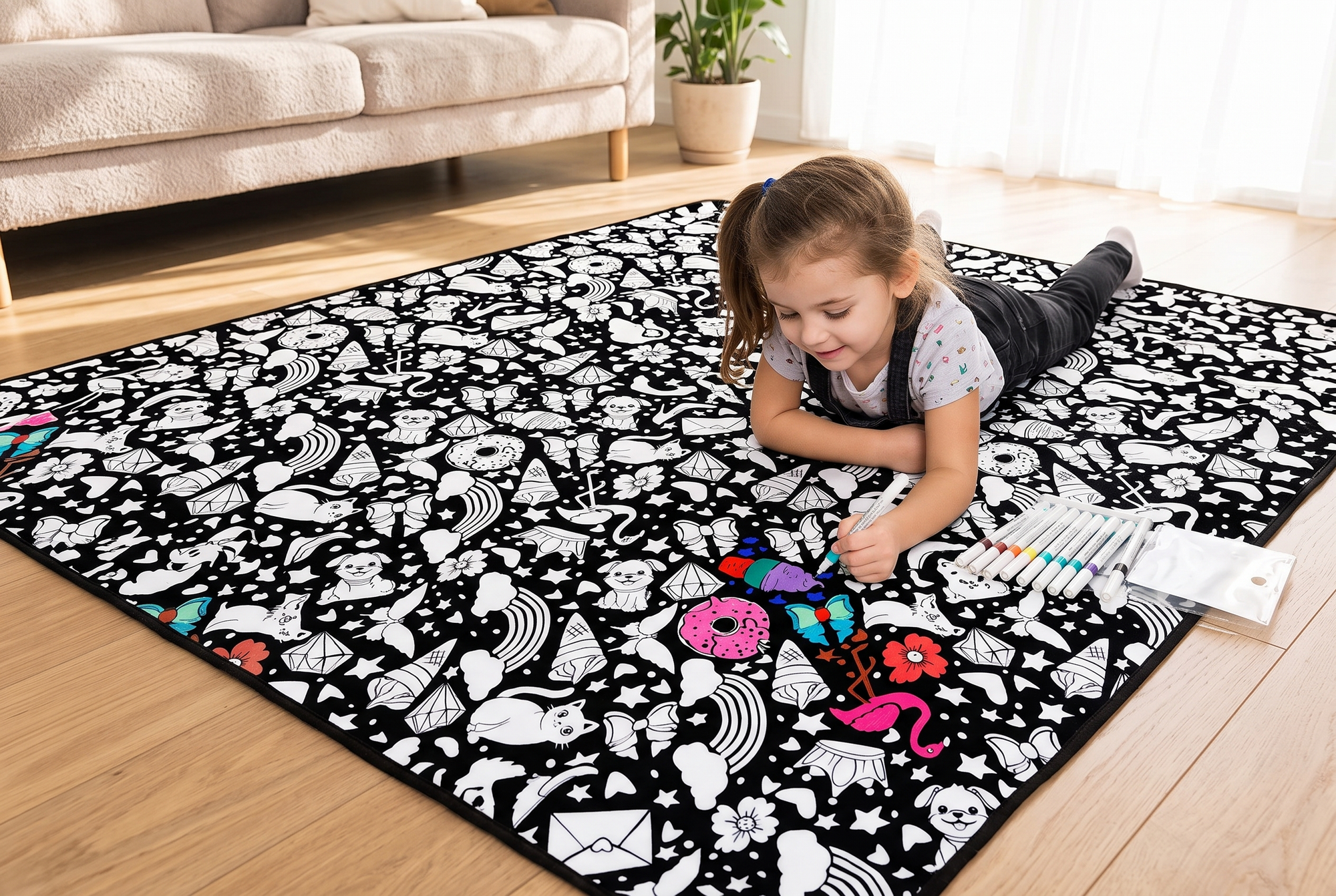 creative-childrens-hand-painted-coloring-blanket-with-watercolor-pens after solution lifestyle