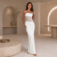 White lace panel spaghetti strap maxi dress in an arched neutral interior, size M option
