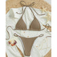 Taupe ribbed halter triangle bikini set with tie side briefs, flat lay, size M variant