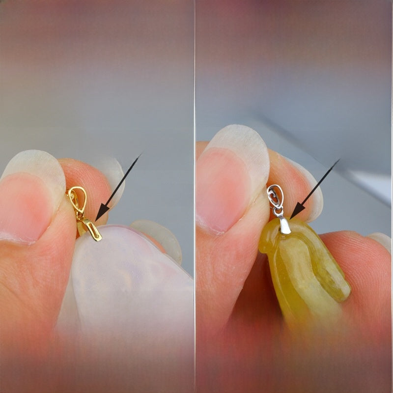 Gold-tone jewelry finding laid flat to show its compact form