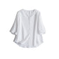Clear sky blue linen V neck shirt shown flat with a button placket