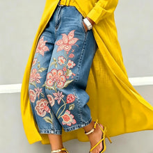 Womens Printed Wide Leg Cropped Denim Jeans