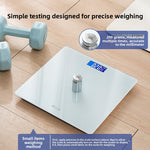 Pearl white glass body fat scale with a backlit weight display