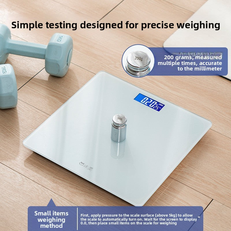Pearl white glass body fat scale with a backlit weight display