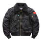 Detail of a zip pocket and flap on the chest of the nylon bomber jacket