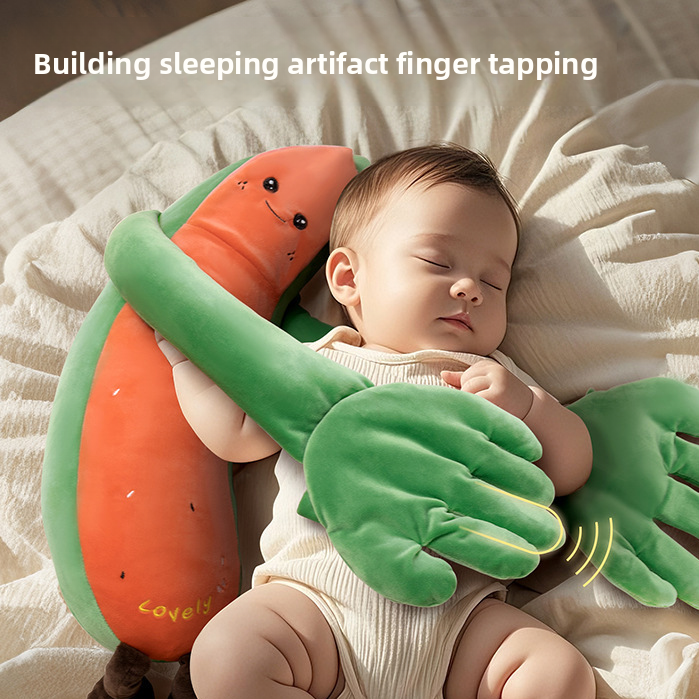 Baby soothing pillow side profile showing soft plush cover and seams
