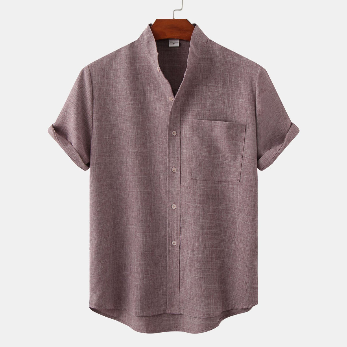 Mens Stand Collar Casual Button Down Short Sleeve Shirt