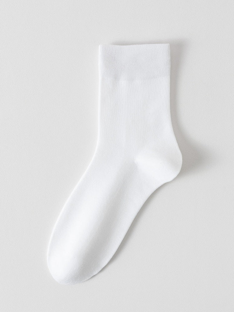 White bamboo viscose blend mid calf sock laid flat on a pale background