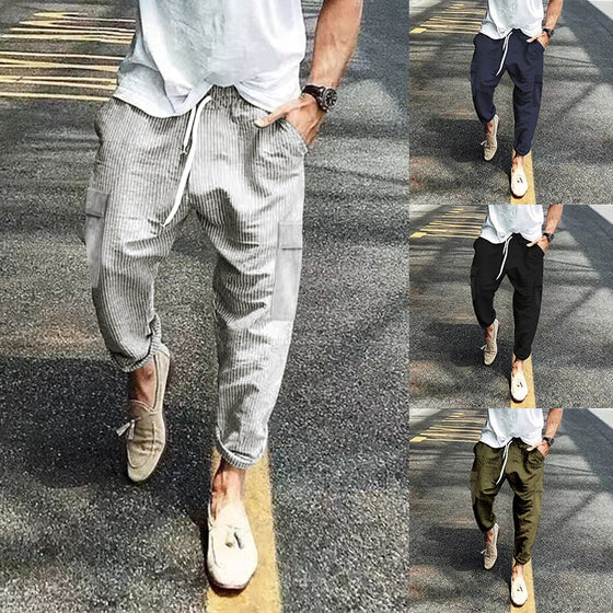 Mens Corduroy Straight Wide Leg Multi Pocket Pants