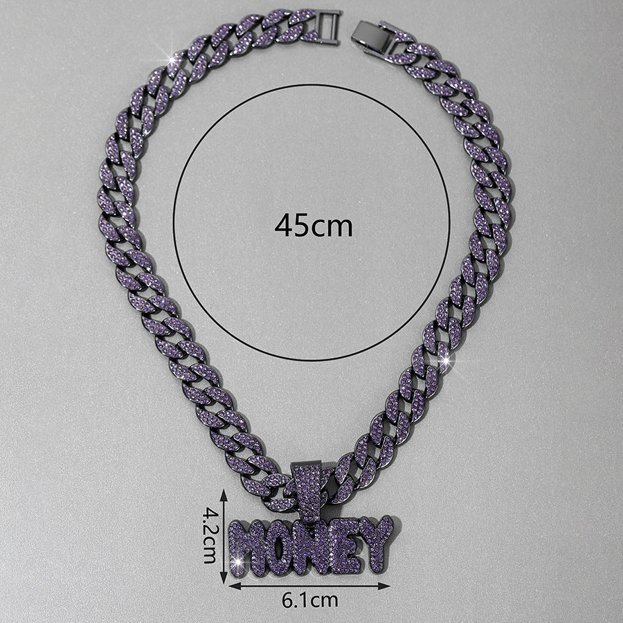 Hip hop money pendant styled on a dark display surface
