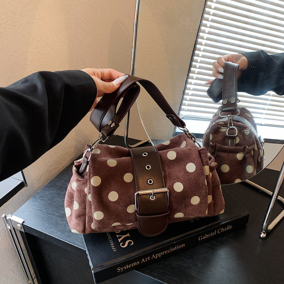 Polka Dot PU Shoulder Bag with Buckle Band and Adjustable Strap