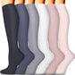Knee high compression socks with athletic stripe prints for running and cycling