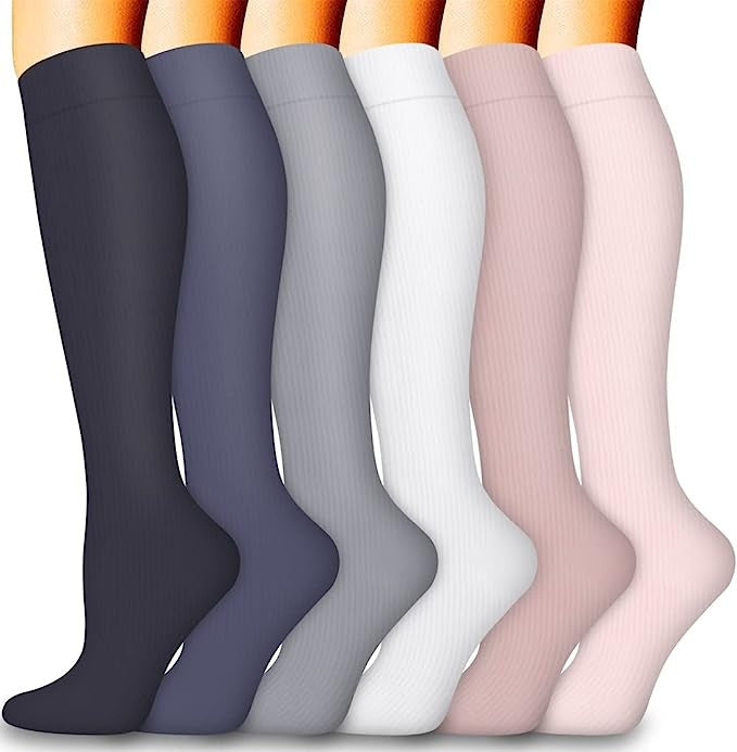 Knee high compression socks with athletic stripe prints for running and cycling