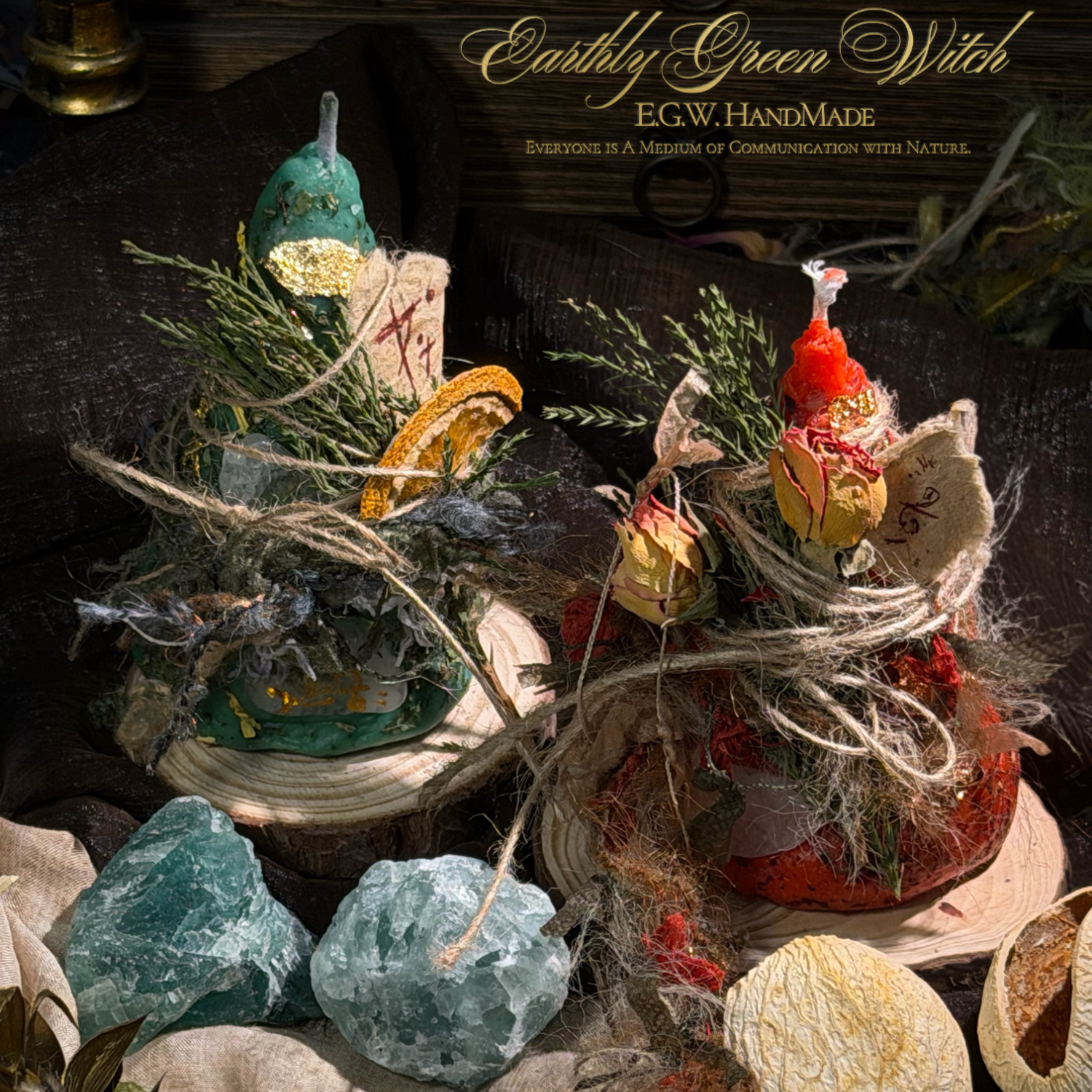 Beeswax Crescent Moon Candle with Herbs | close up material texture