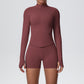 Thumb hole cuff detail on the long sleeve seamless activewear jacket