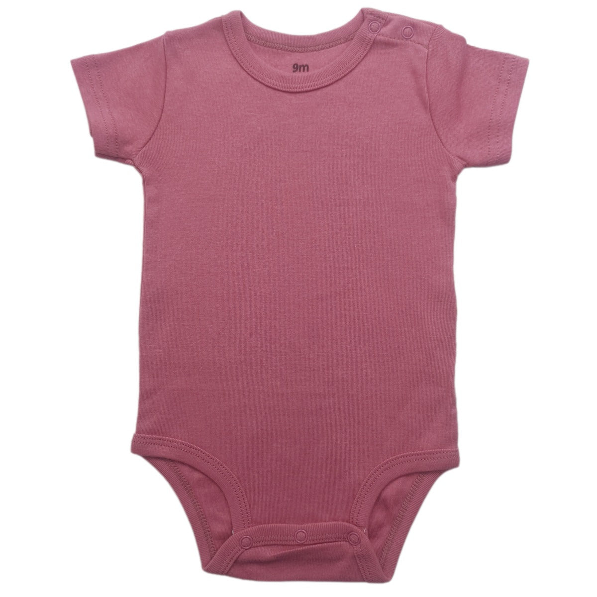 Folded baby short sleeve cotton bodysuit with shoulder snap shoulders on a plain background