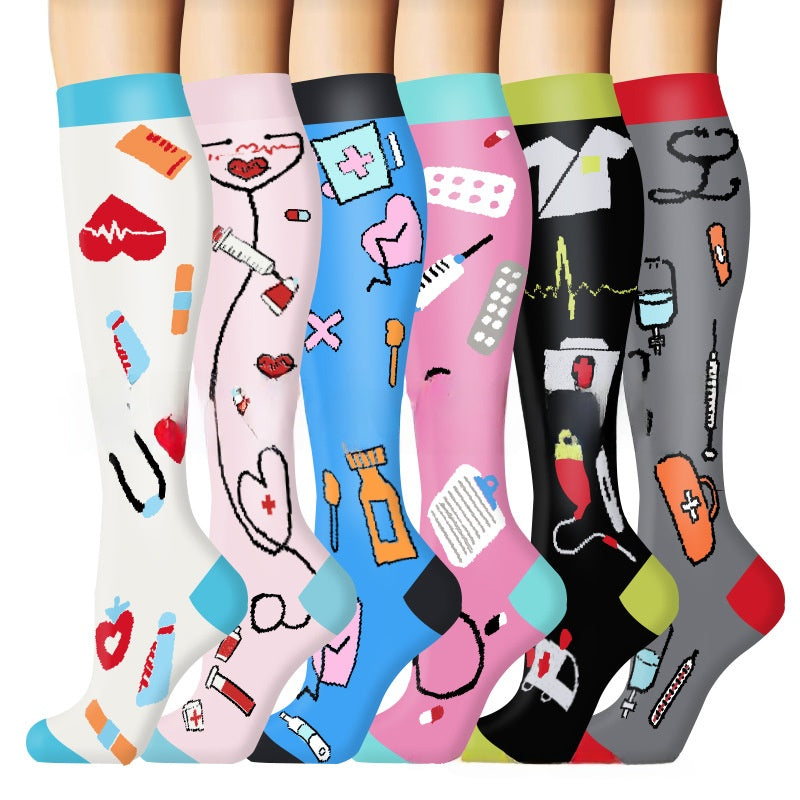Multipack of knee high compression socks in mixed colours and prints