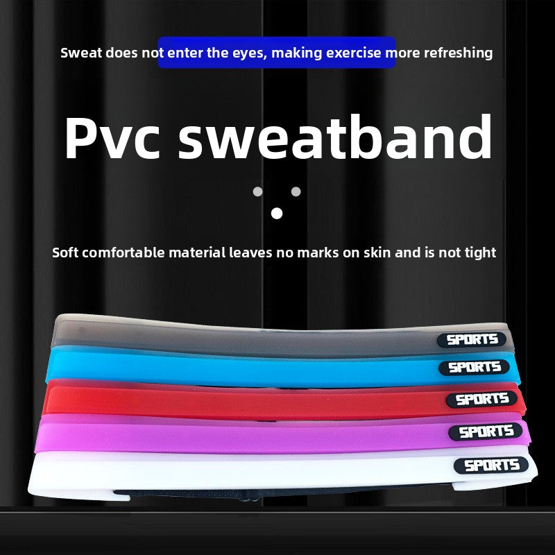 Row of thin silicone sports sweatbands showing the small sports badge on each