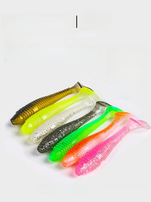 Soft T-tail worm bait showing the threaded kicking tail