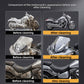 Six before and after photos comparing a dirty motorcycle, windshield and seat with the cleaned result
