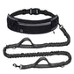 Hands free dog running belt with an adjustable bungee leash and twin padded handles