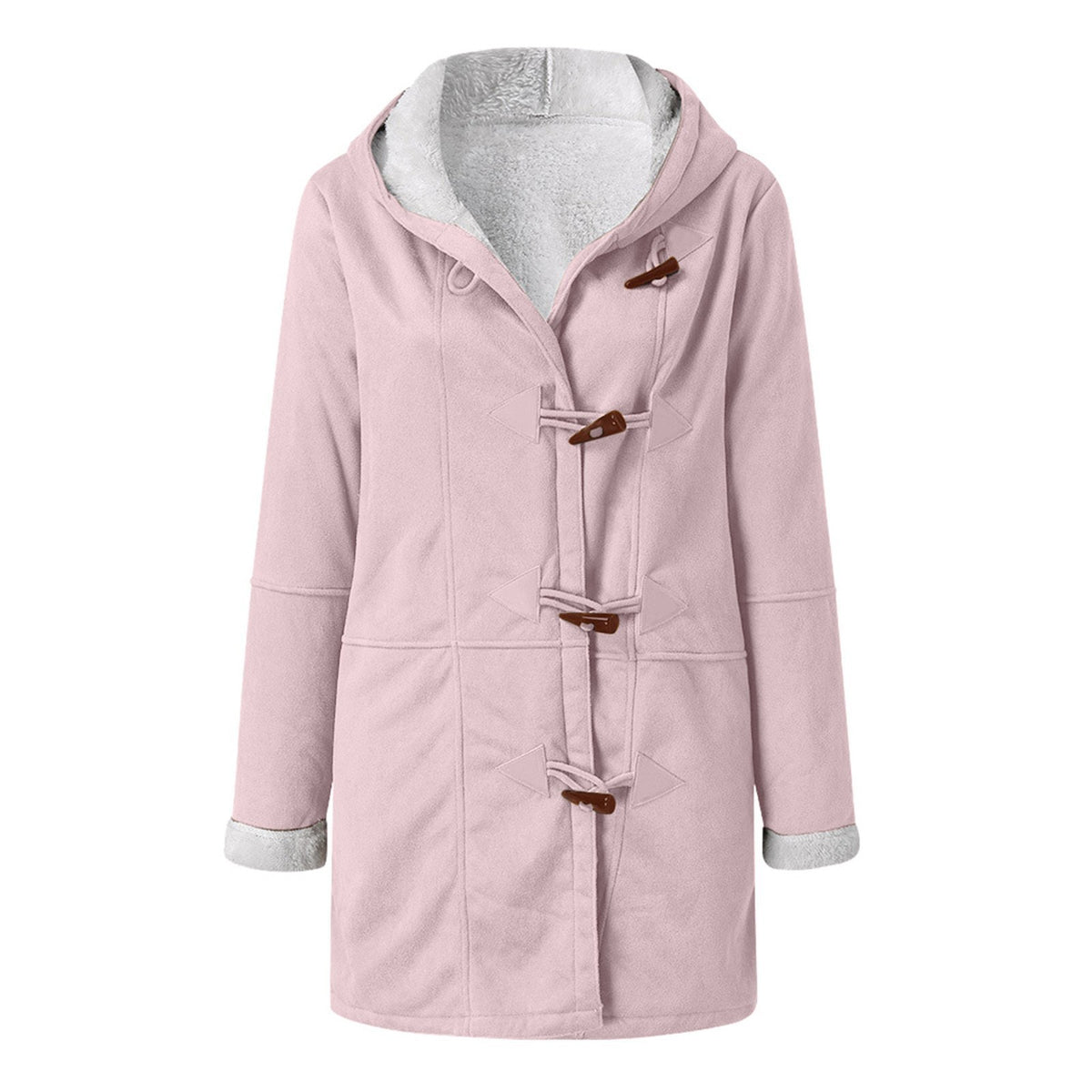Women's hooded suede toggle coat with white plush lining in Pink