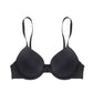 Black push-up molded cup bra with underwire and adjustable straps, size 85C