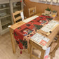 Christmas table runner with Santa fireplace and tree scene on red on a wooden table, 33x280 cm option