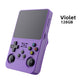 Handheld console powered on with a retro game title displayed on the color screen