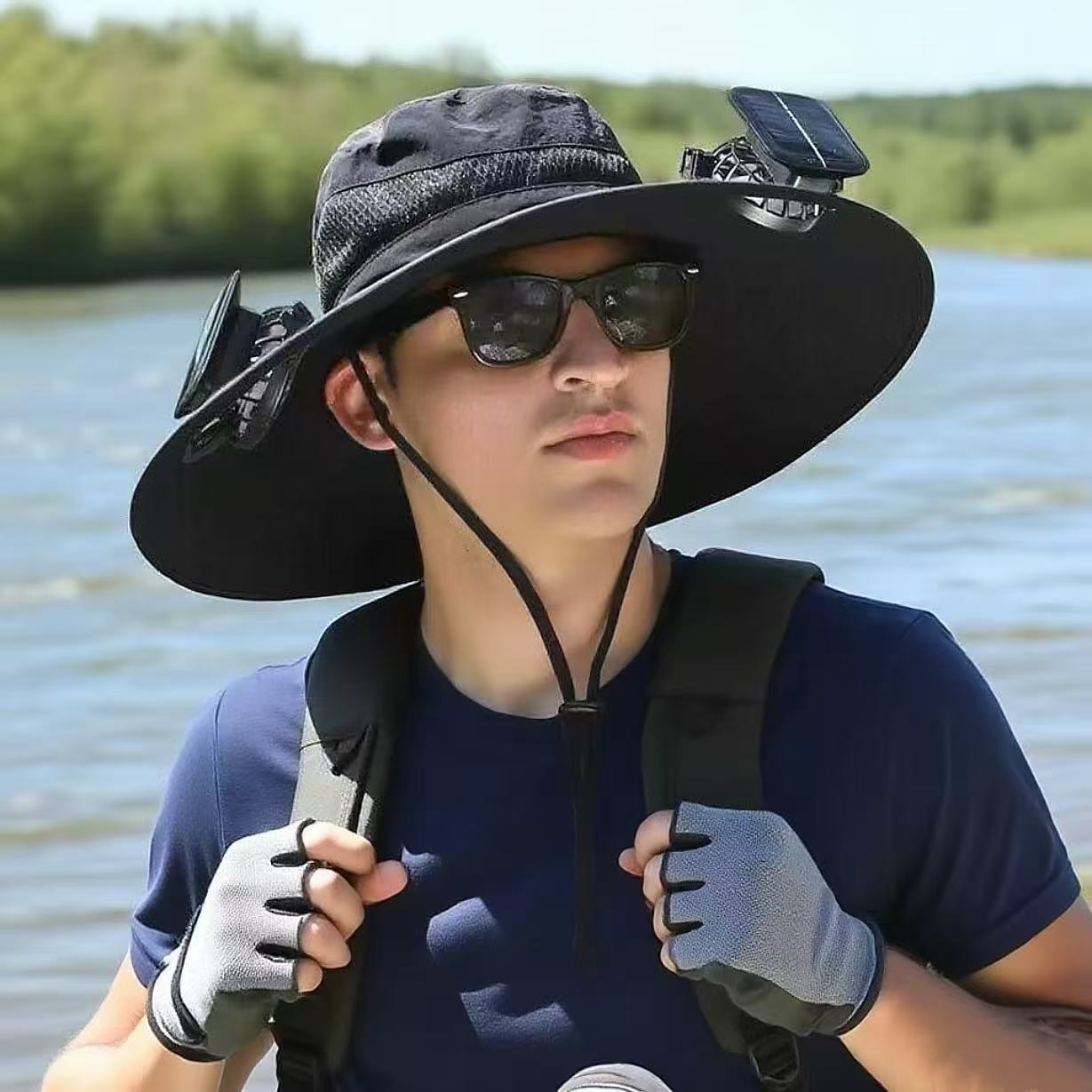 Solar Usb Fan Hat with Dual | in-use moment