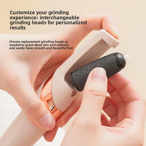 Hand pressing the fine grit roller head onto the electric foot file body
