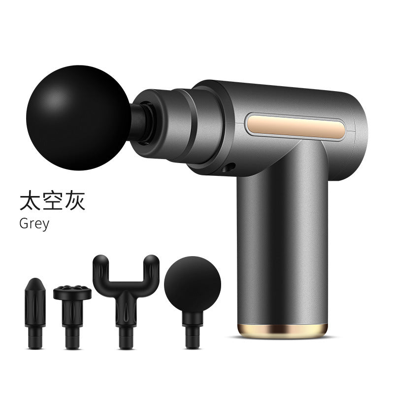 Handheld massage gun with a round ball head and a lit side strip