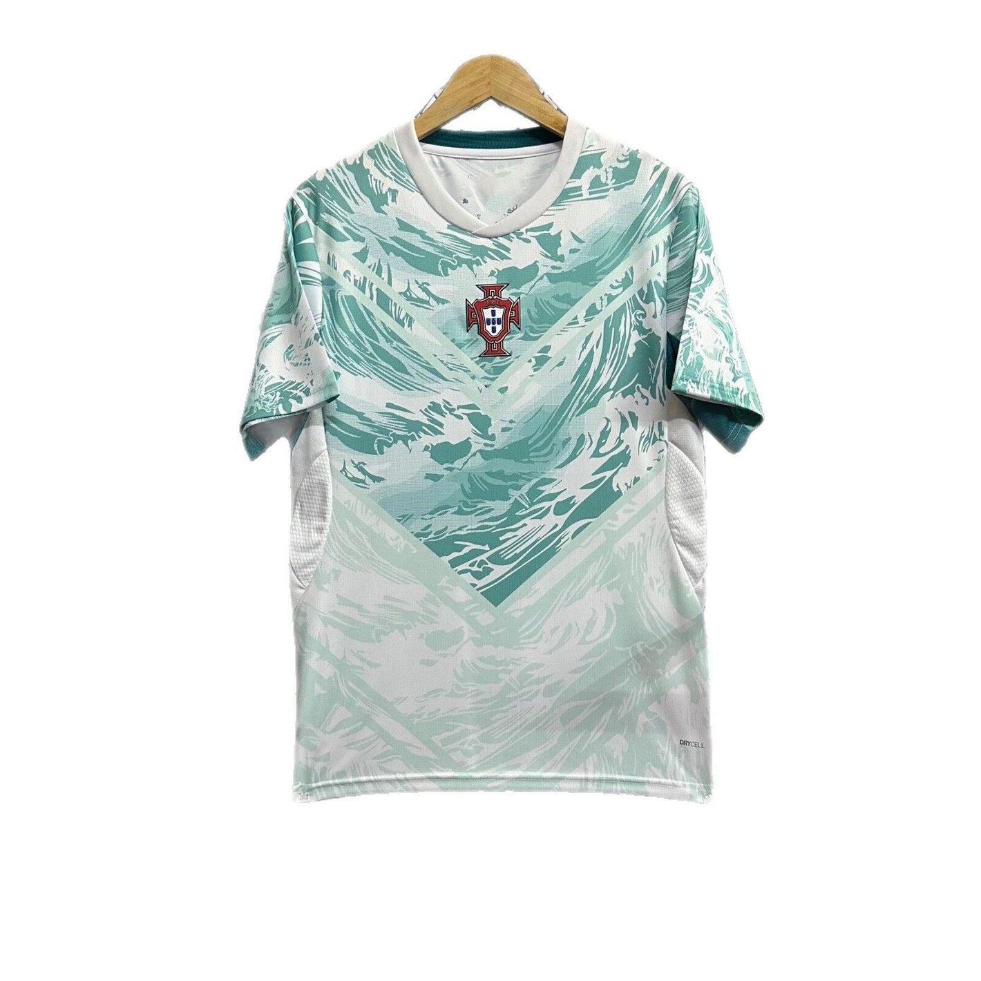 Soccer jersey front view showing crew neck and national team graphics