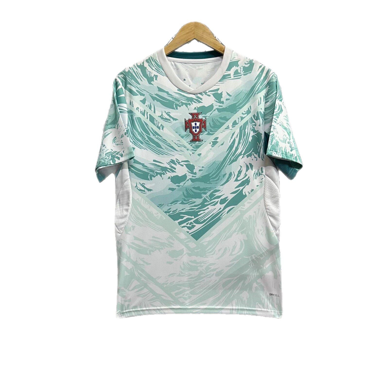 Soccer jersey front view showing crew neck and national team graphics