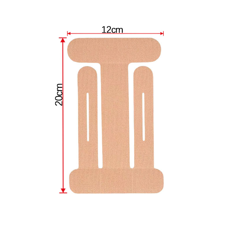 Skin colour pre-cut elbow tape piece marked twenty by twelve centimetres