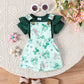 Girls Cotton Printed Top and Overalls Two-Piece Set