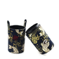 Navy gold-patterned PU brush holder standing beside a second cup