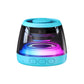 Small lit speaker in a smoked shell showing the internal colour ring