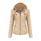 Apricot PU leather jacket with detachable hood, size S option