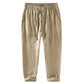 Pure linen mens drawstring straight leg trousers in apricot, rolled cuff detail