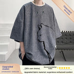 Linen blend short sleeve t-shirt worn for a warm casual day look