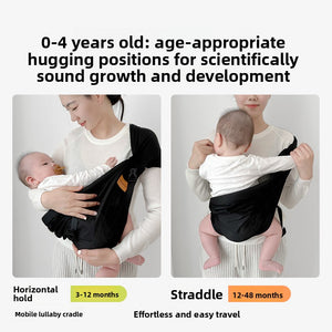 Side view of the one shoulder baby sling showing the single strap across the back