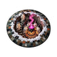 Round plush floor mat with a 3D Halloween witch ghosts and glowing cauldron print