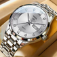 Top down clean shot of the quartz watch dial and hands