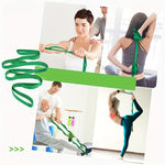 Green multi loop yoga stretch strap shown in use for assisted stretching exercises