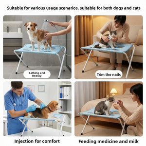 Foldable pet grooming stand, dog and cat on the stand for bathing and nail care