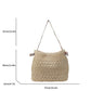 Beige straw tote bag dimension diagram showing 37 by 30 by 12 cm size