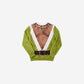 Novelty green Christmas loungewear with a printed hairy chest gag and green fleece long sleeves